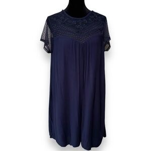 Xhilaration Flowy Lightweight Navy Lace Detail Keyhole Back Cutout Mini Dress